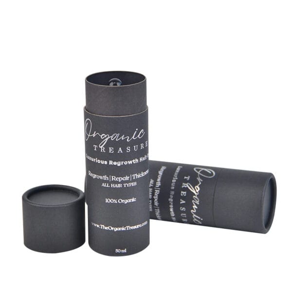 Emballage personnalisé en tube de papier noir pour les flacons d'huile capillaire