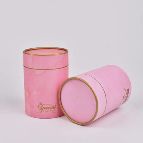 Imballaggio in tubo di carta rosa personalizzato con stampa del logo in lamina d'oro
