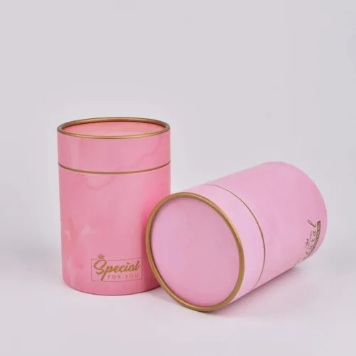 Imballaggio in tubo di carta rosa personalizzato con stampa del logo in lamina d'oro Imballaggio in tubo di carta rosa personalizzato con stampa del logo in lamina d'oro