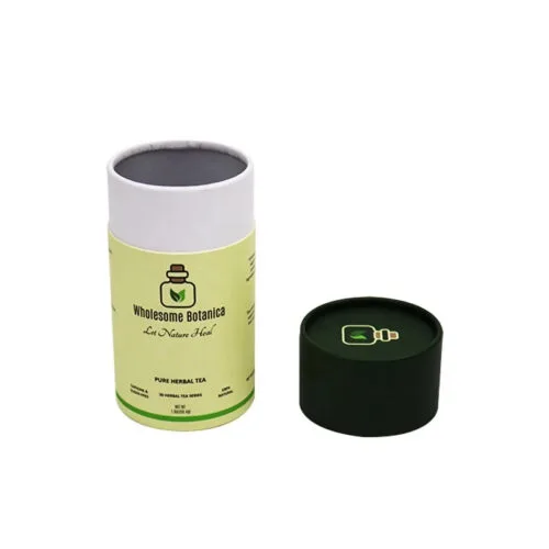 Emballage personnalisé en tube papier pour tisane avec couvercle noir