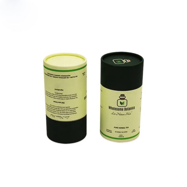 Custom Herbal Tea Paper Tube Packaging with Black Lid Box