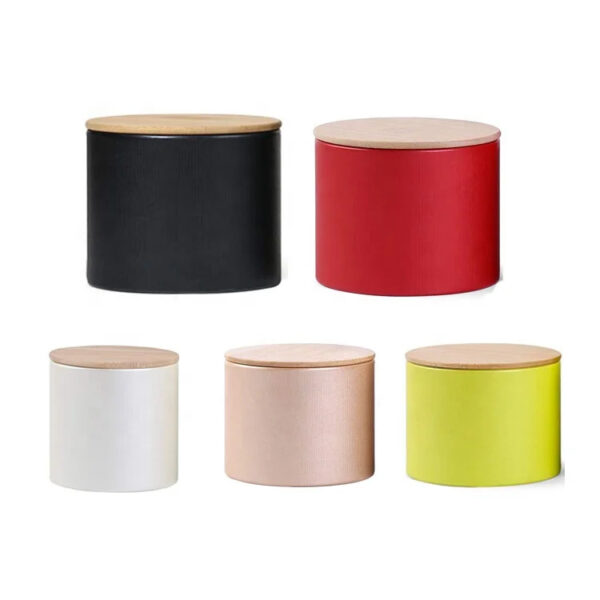 Cajas redondas de cartón con impresión personalizada y tapas de madera natural