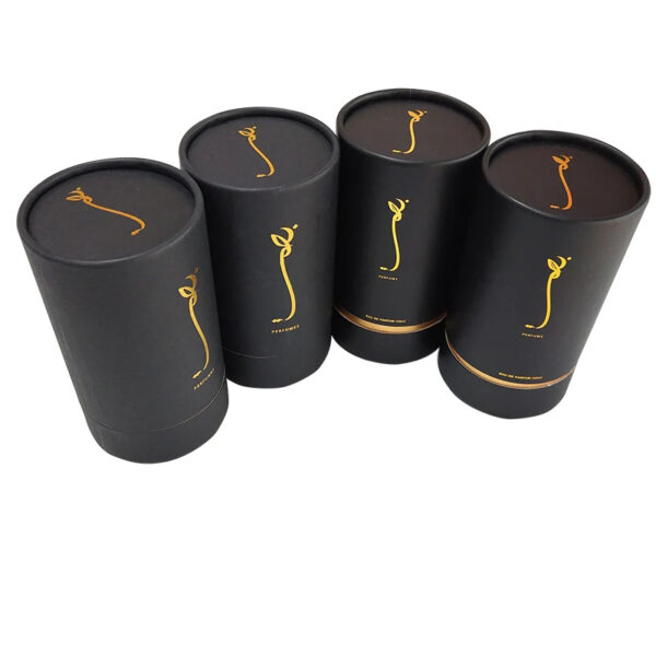 cylindrical perfume box, rigid paper tube, foil stamped packaging