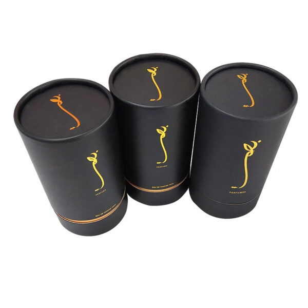 cylindrical perfume box, rigid paper tube, foil stamped packaging