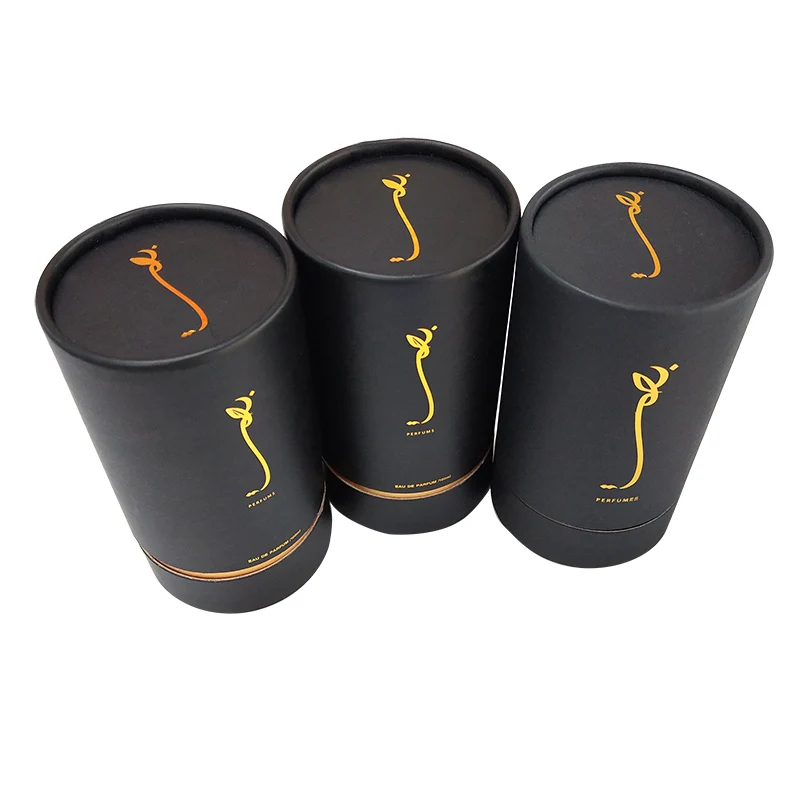 cylindrical perfume box, rigid paper tube, foil stamped packaging