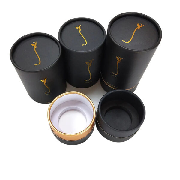 cylindrical perfume box, rigid paper tube, foil stamped packaging