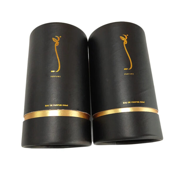 cylindrical perfume box, rigid paper tube, foil stamped packaging